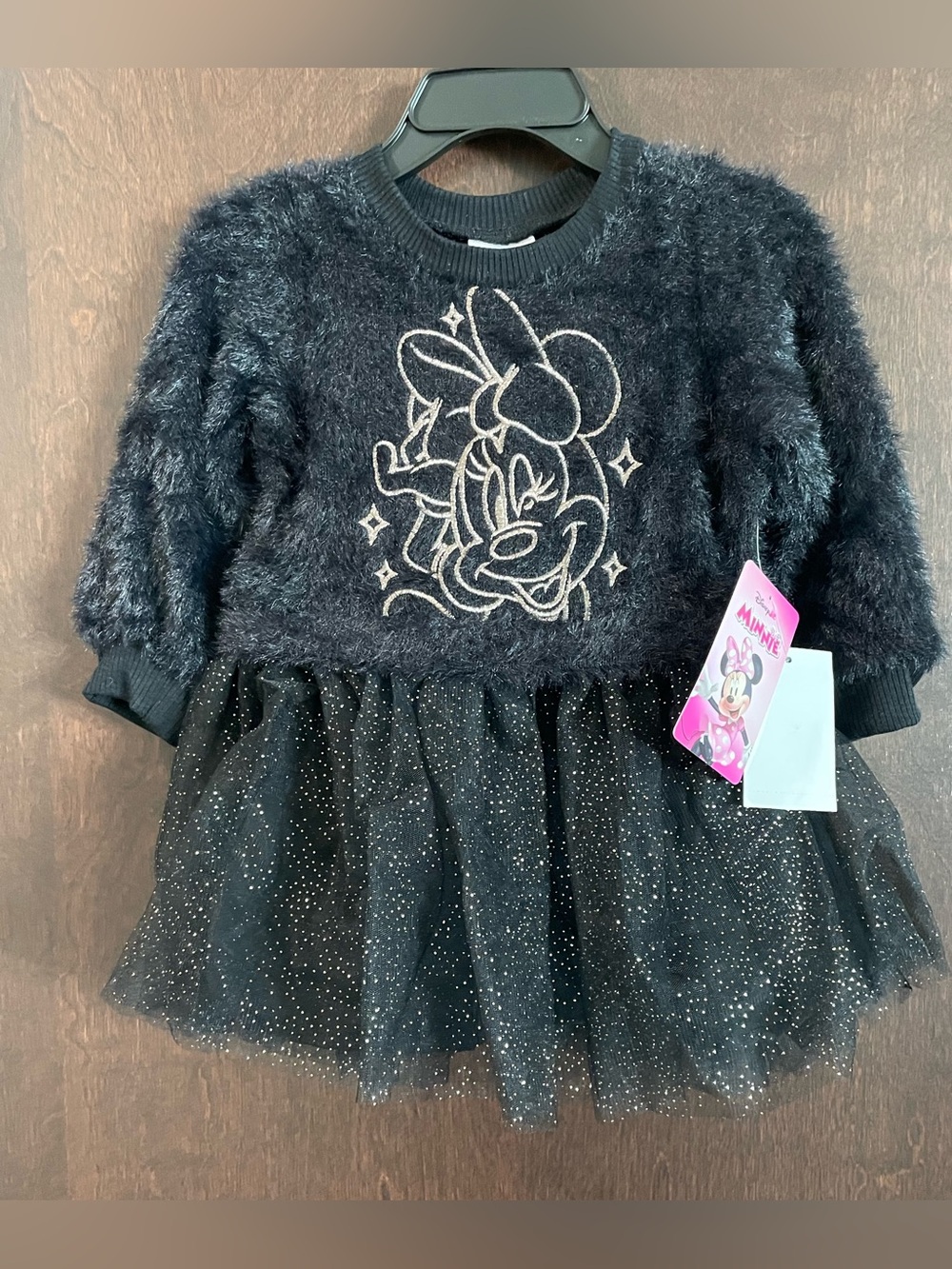 NWT Disney Minnie Mouse Black Fur & Tulle Dress With Embroidered Minnie Size 12M
